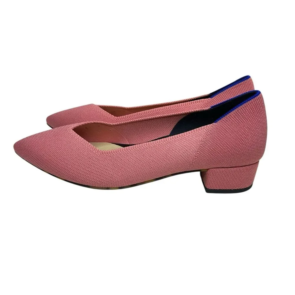Rothys The High Point Flats in Tulip Pink Sz 11 Low Block Heel Comfort Knit NWOT